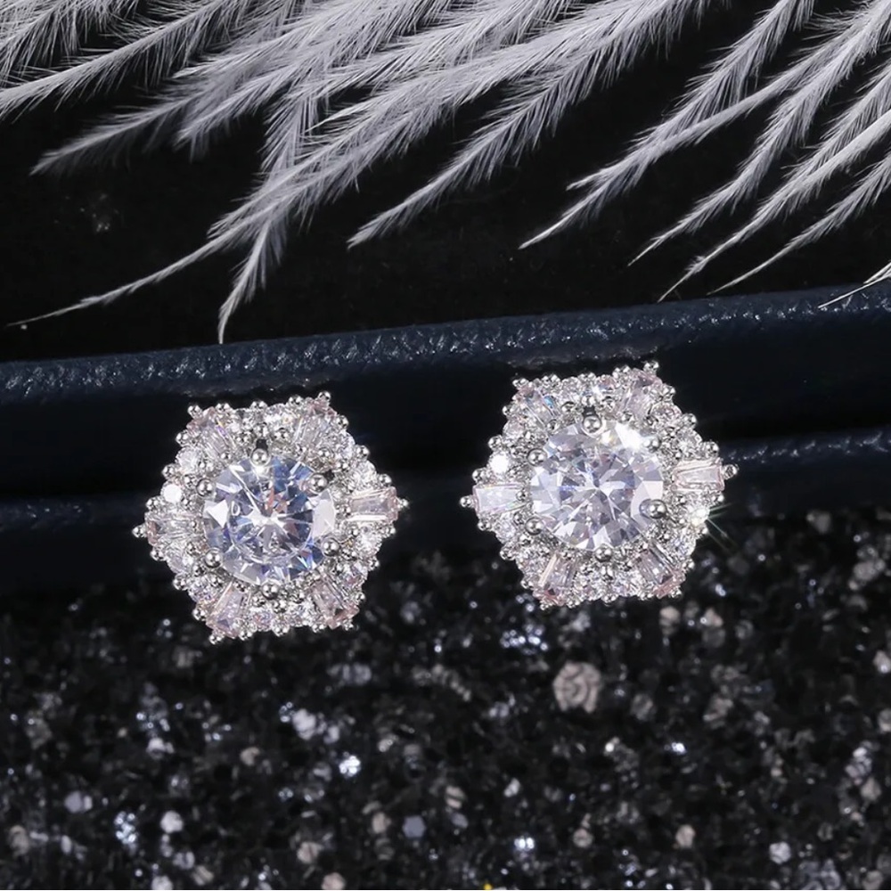 Diamond Hexagon Stud Earrings